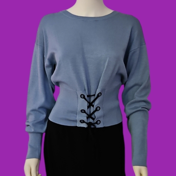 3/$30 Rue 21 Derek Heart Powder Blue Lace Up Sweater - Picture 1 of 10